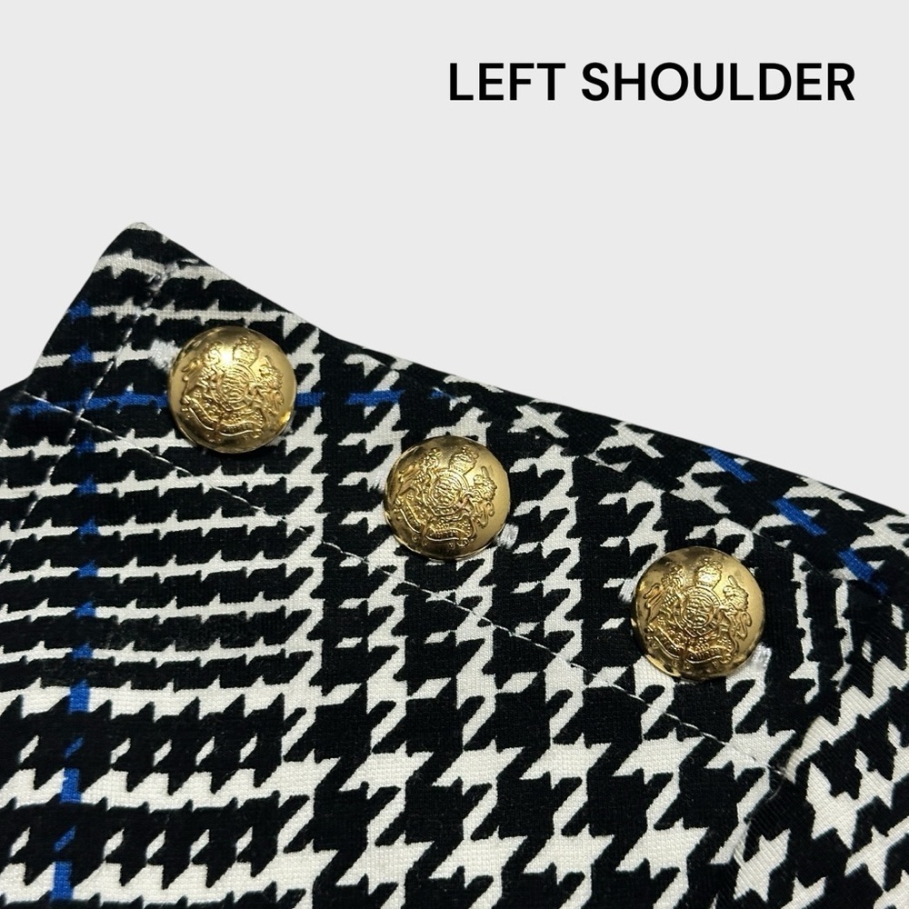 Lauren Ralph Lauren Top Tee Women's Medium Black White Blue Houndstooth Stretch - Picture 6 of 11